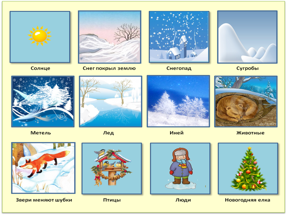 Время года зима - картинки, карточки, задания